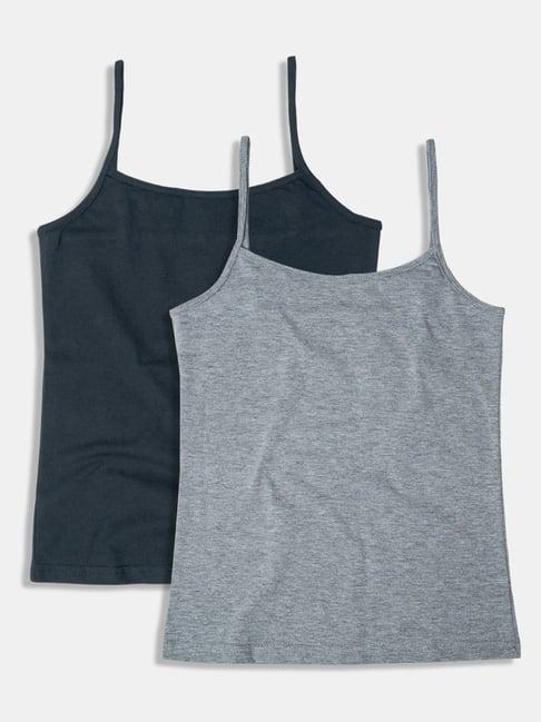 sillysally kids black & melange grey regular fit camisole (pack of 2)