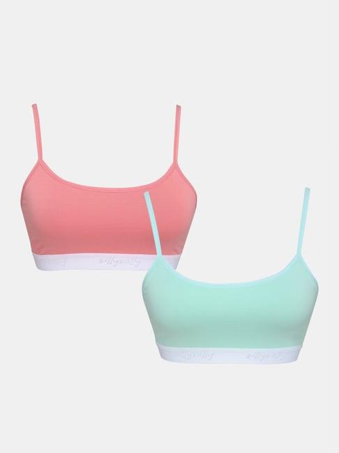sillysally kids pink & mint green solid sports bra (pack of 2)