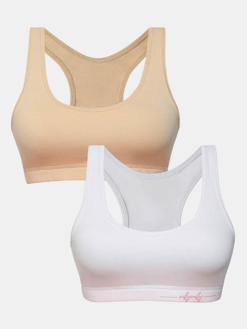 sillysally kids solid beige & white bra (pack of 2)