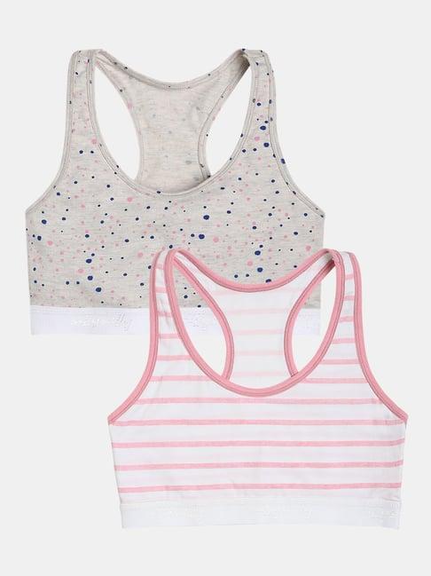 sillysally kids white & peach solid non wired non padded sports bra (pack of 2)