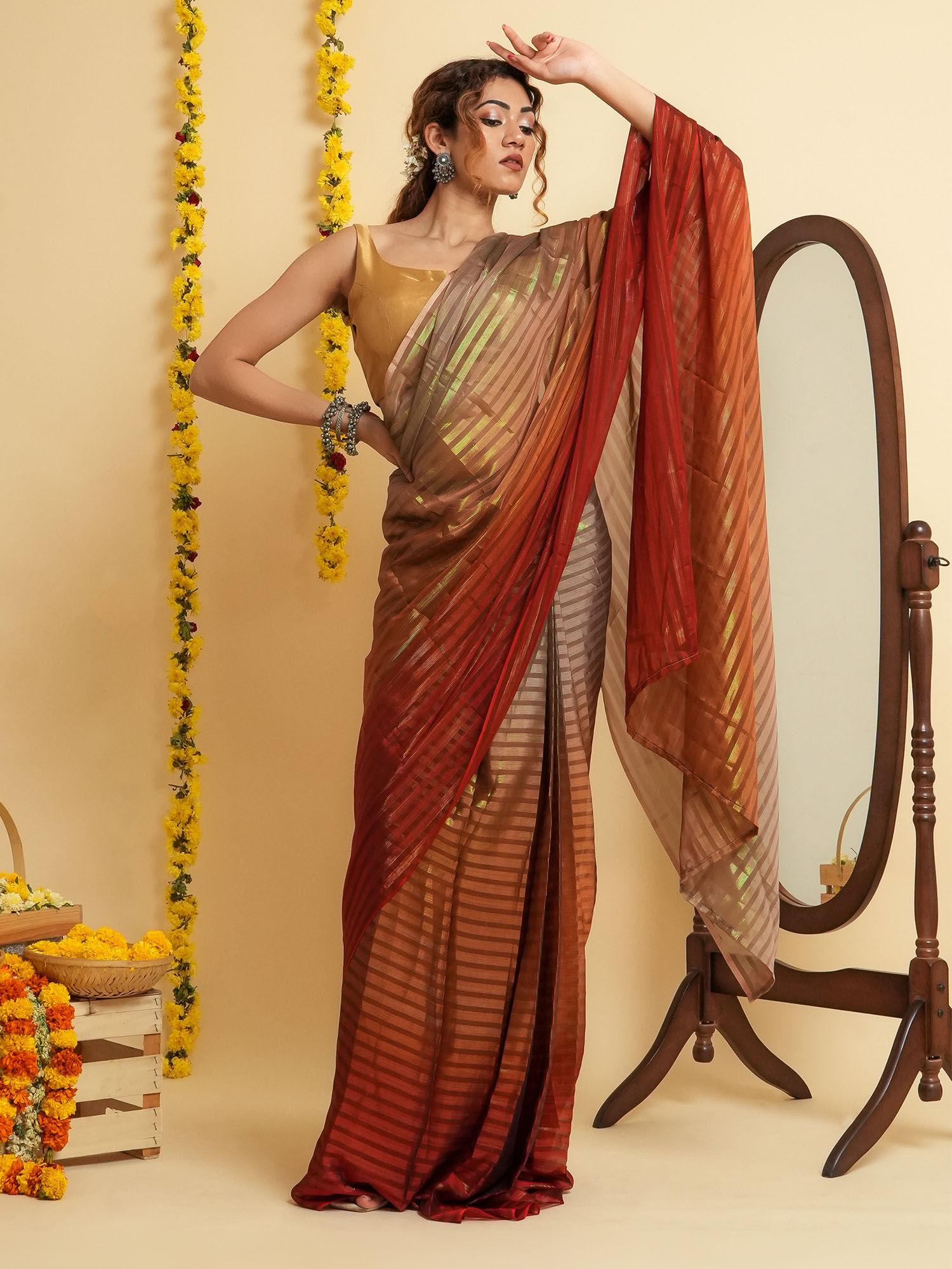 silvasa multi-color satin zari ready to drape saree with unstitched blouse