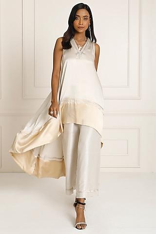 silver & gold silk satin hand embroidered high-low tunic