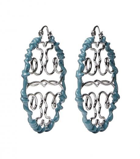 silver blue twisted miller hoop earrings