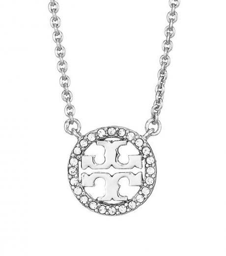 silver crystal logo pendant necklace