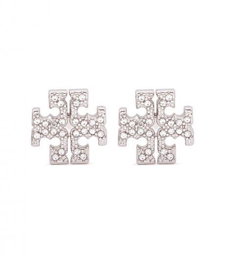silver crystal logo studs earrings