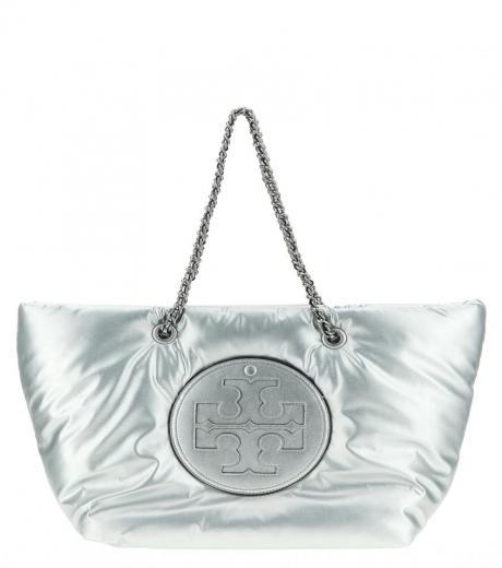 silver ella metallic puffy chain shopping bag