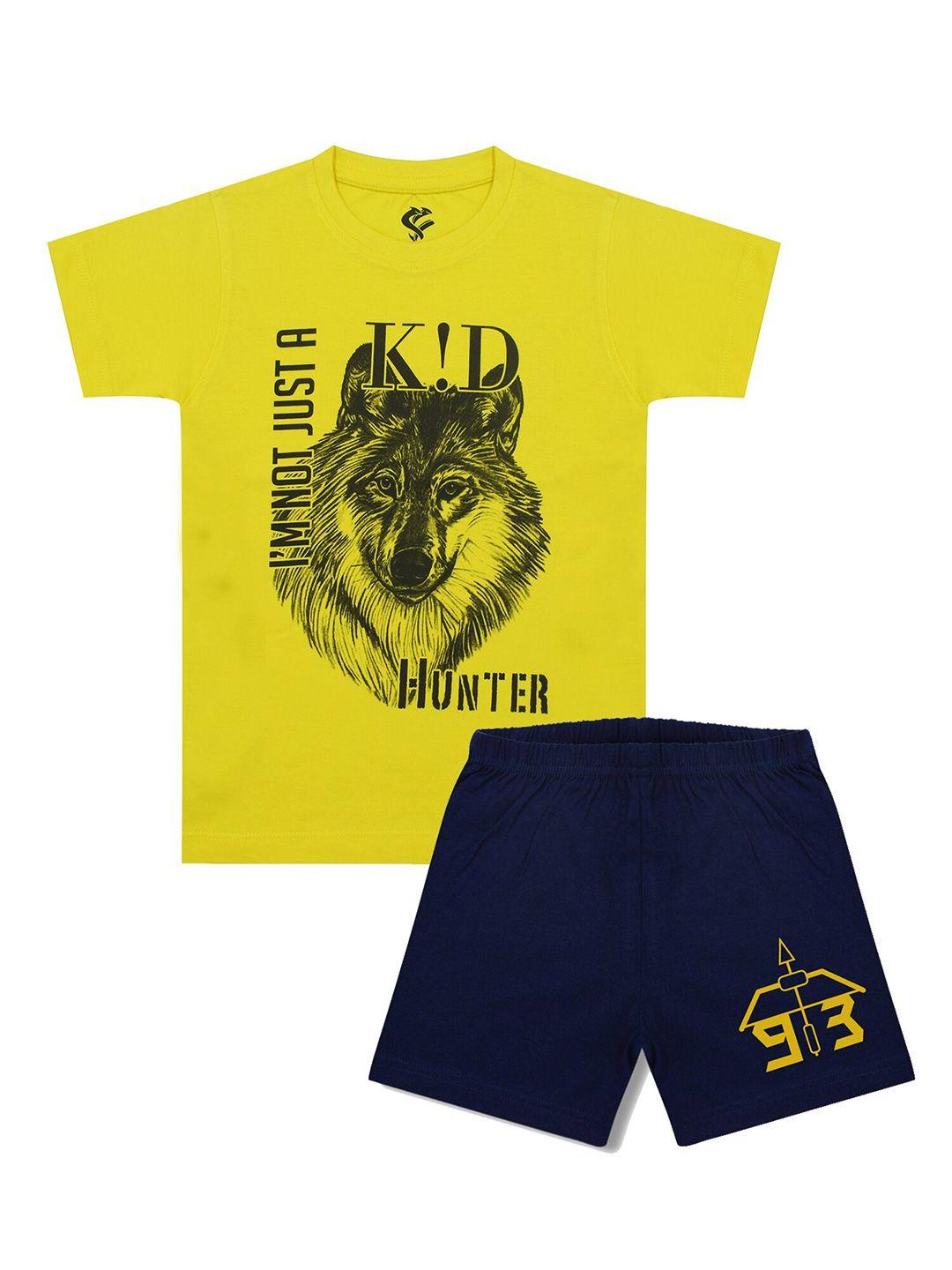 silver fang boys green & blue printed pure cotton t-shirt with shorts