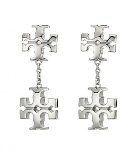 silver kira linear double drop earrings