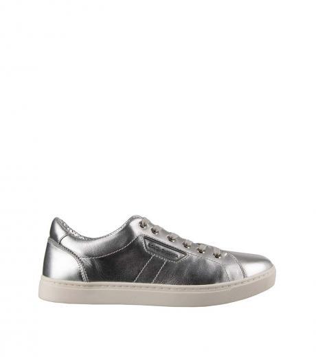 silver leather logo sneakers