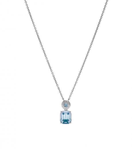 silver light blue crystal logo necklace