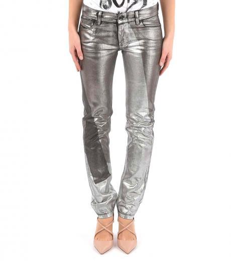 silver metallic effect jeans