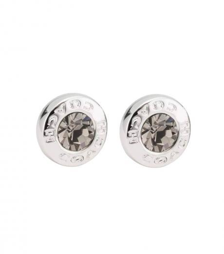 silver open circle stone stud earrings