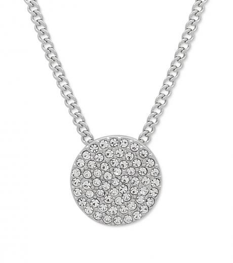 silver pave disc pendant necklace