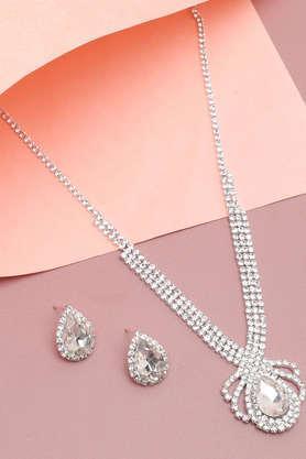 silver plated party designer stone necklace and earring set for women