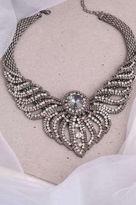 silver plated party designer stone statement necklace for women