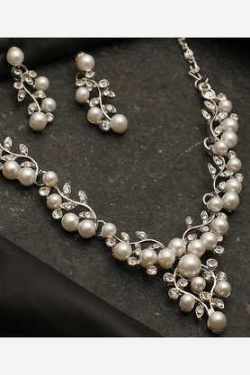 silver plated pearls necklace and earring set