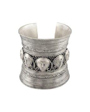 silver plated tribal mask cuff bracelet