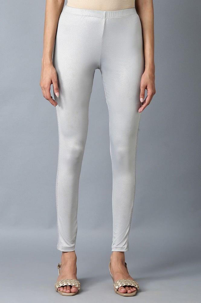 silver printed poly lycra tights for women