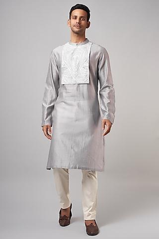 silver silk chanderi handwoven kurta