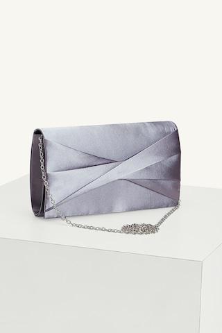 silver solid casual faux leather women clutch