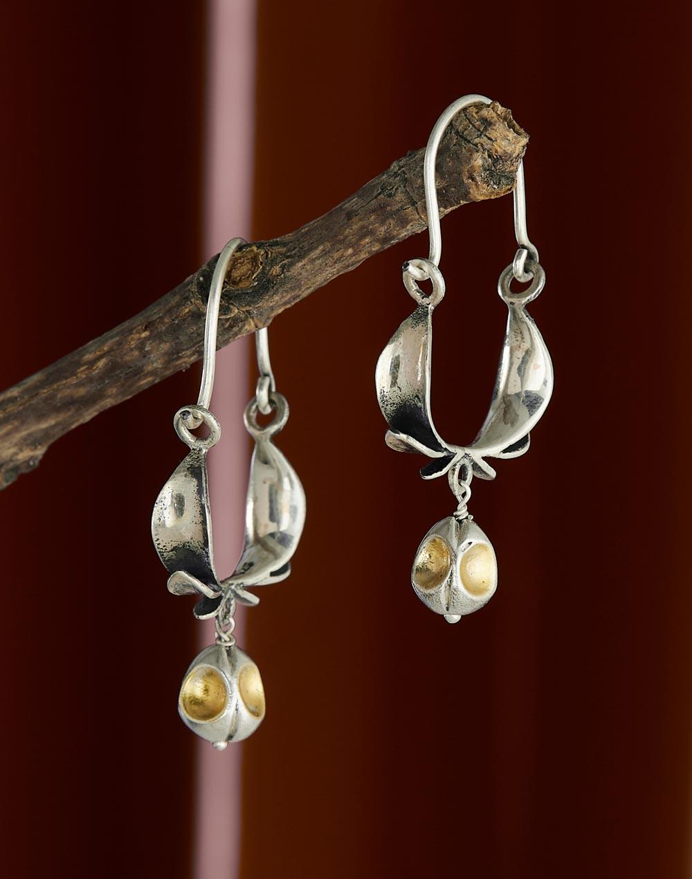 silver two tone dangler earrings