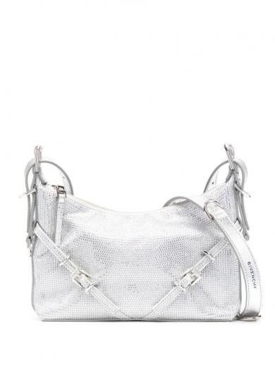 silver voyou strass embellished mini shoulder bag