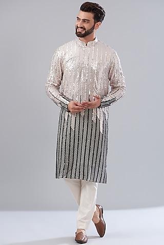 silver & black georgette embroidered kurta set