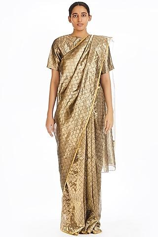 silver & gold handwoven longline saree