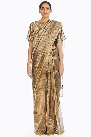 silver & gold metallic handwoven saree