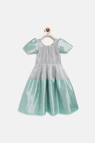 silver & green tissue dress for girls