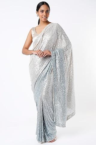 silver & grey embroidered saree set