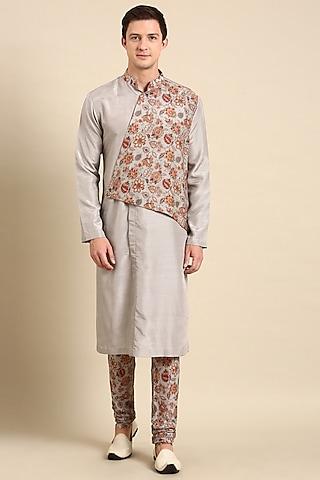 silver & grey silk muslin kurta set