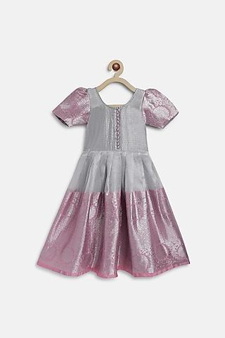 silver & pink tissue dress for girls