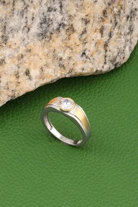 silver and golden subtle expression men's ring