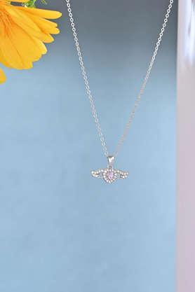 silver angel heart charm necklace for women