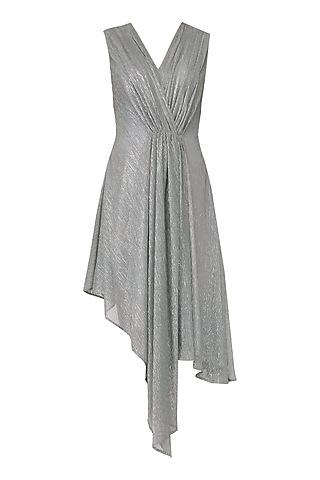 silver asymmetrical drape dress