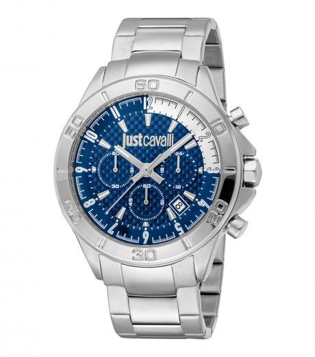 silver blue chrono dial watch