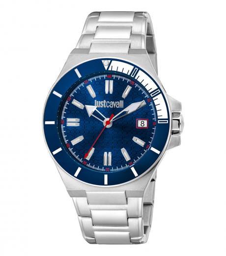 silver blue classic dial watch