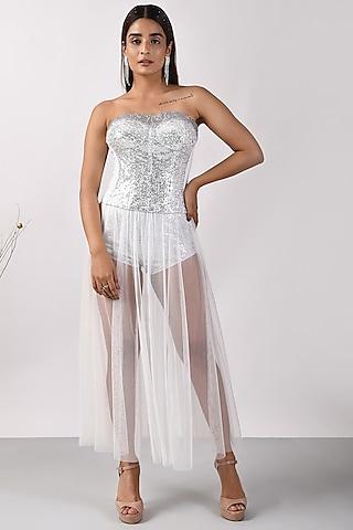 silver bustier with sequins