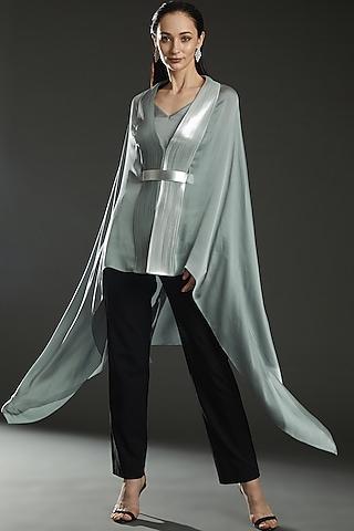 silver chiffon draped cape