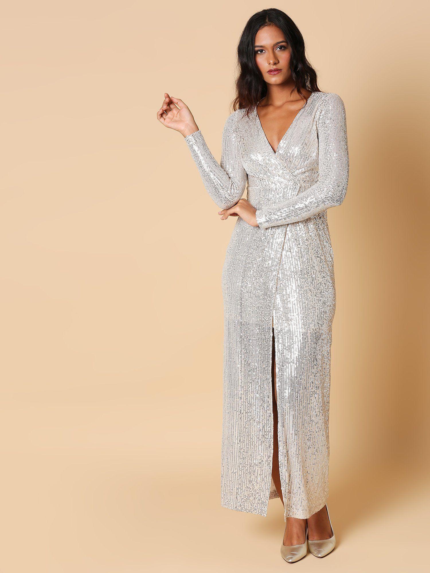 silver come and get me sequin maxi dress