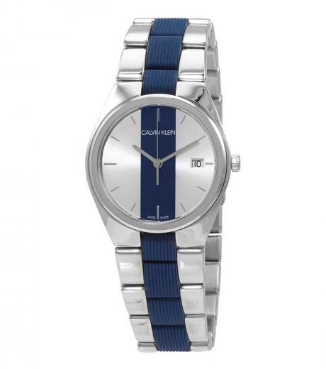 silver contrast quartz dial watch