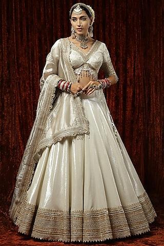 silver cotton shimmer chanderi embroidered lehenga set