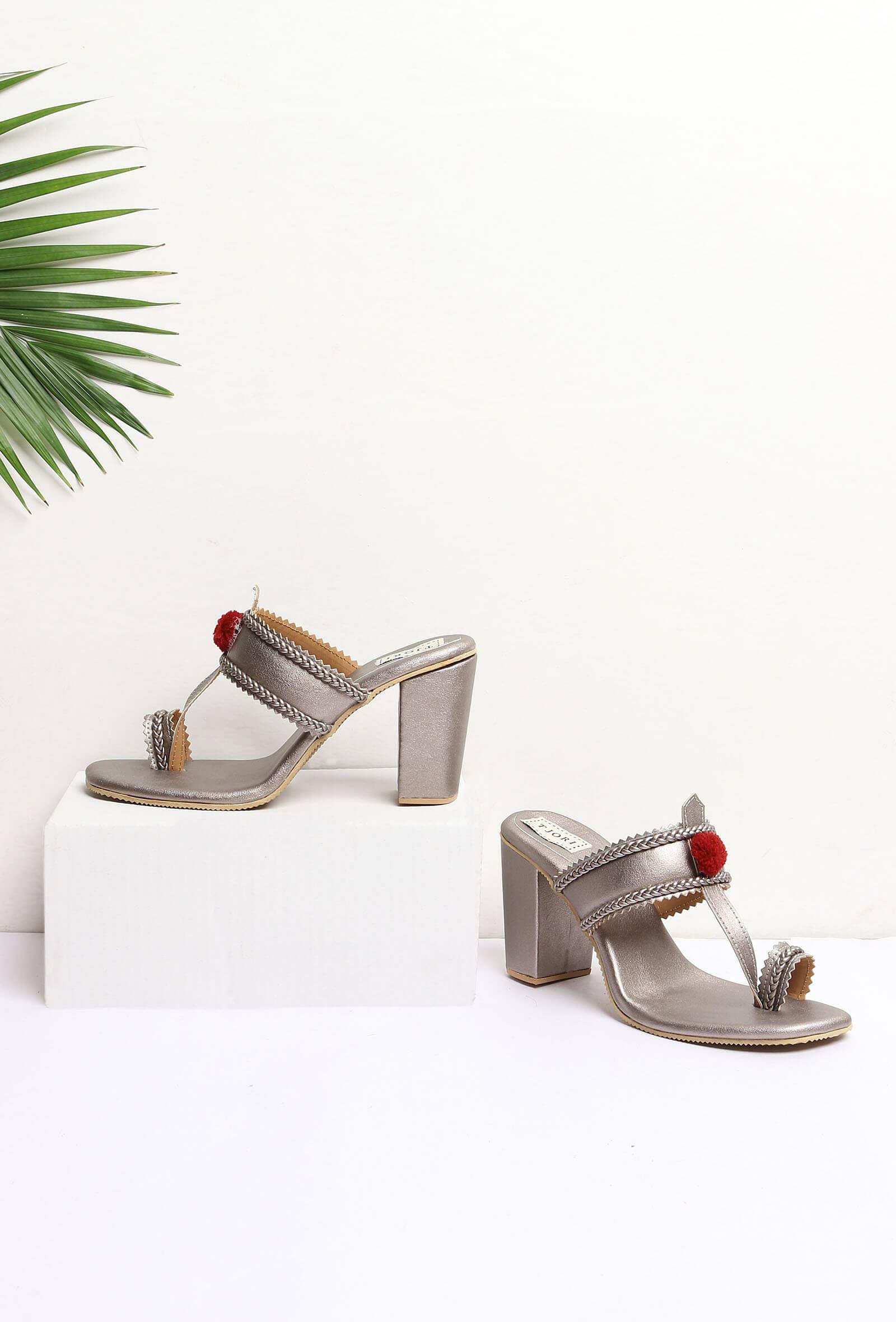 silver cruelty-free leather heeled sandals