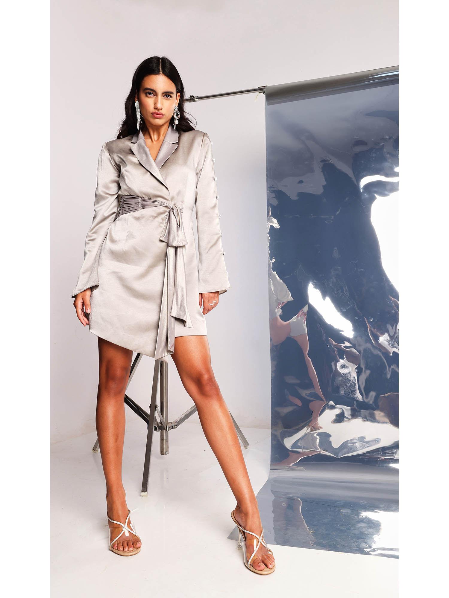 silver cut out blazer dress