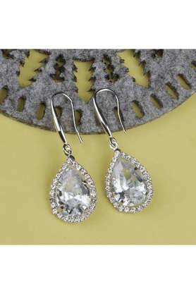 silver designer earrings with tear drop cz stone for women