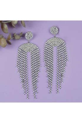 silver designer long earings with cz stone chains chandeliers