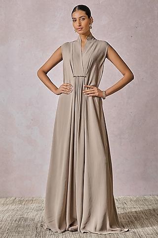 silver double viscose georgette draped dress