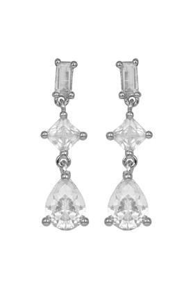silver earrings with drop of american diamond