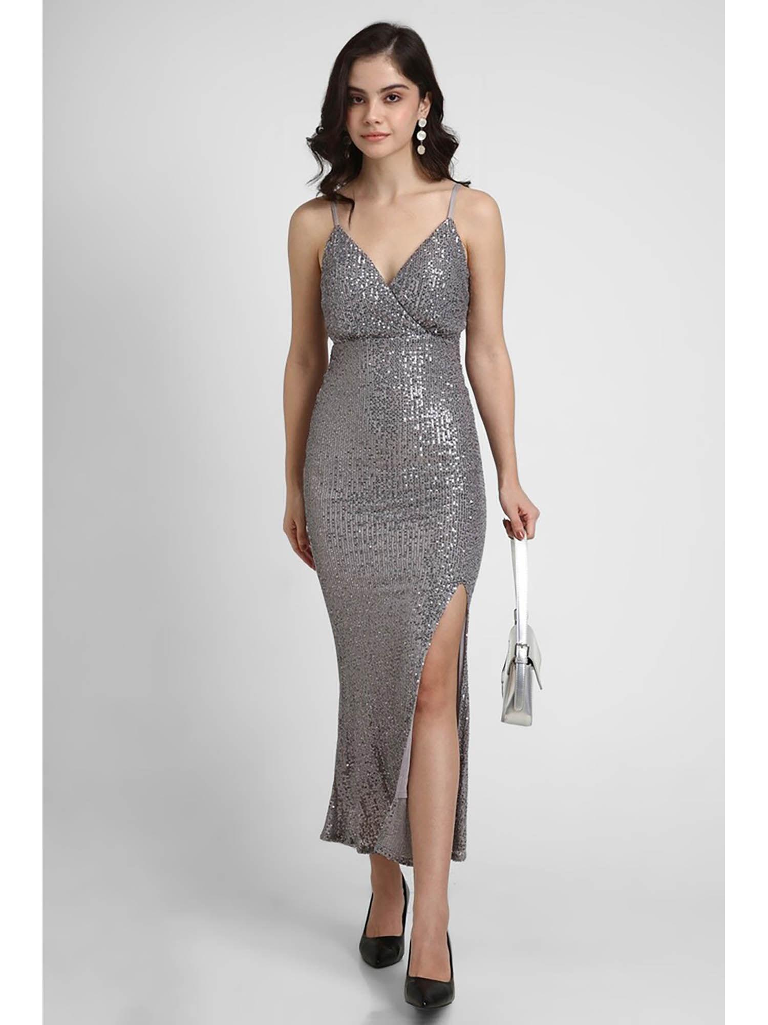 silver embellished maxi dress